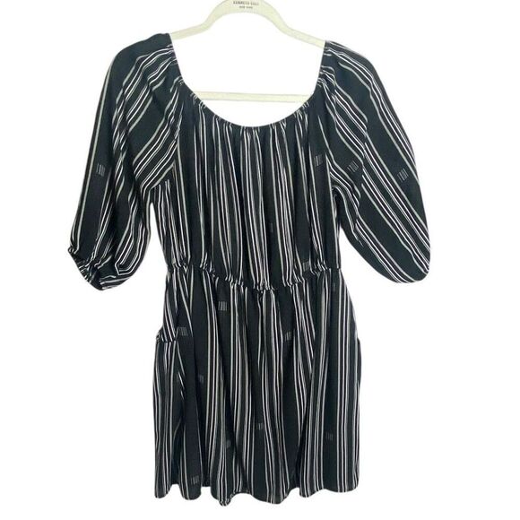 My Story Womens Black White Stripe Button Front Mini Dress Large - Picture 3 of 5